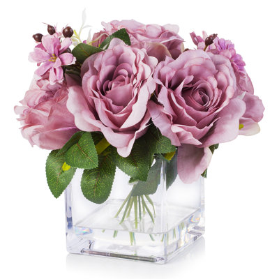 Faux Silk Roses Arrangement in Vase