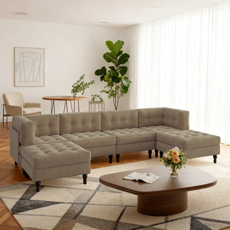 6 Seater Corduroy Sectional, Camel Corduroy