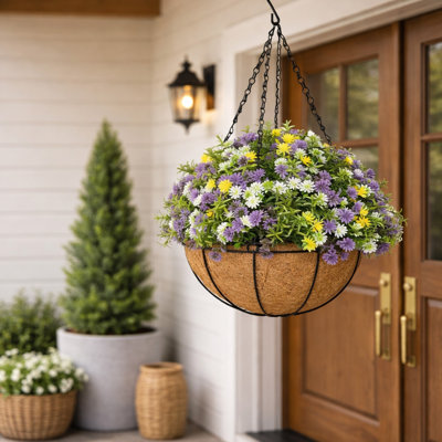 19in. UV Resistant Artificial Dandelion and Rosemary Hanging Basket (Indoor/Outdoor)