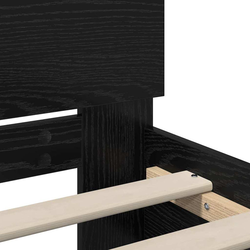  Bed Frame With Headboard Engineered Wood, European Single (90 x 200 cm), Black Oak