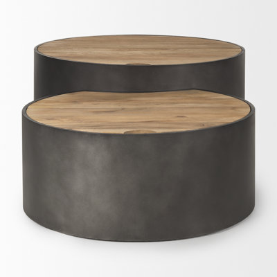 Tables basses avec rangement, plateau en bois de manguier et base en métal Kenzie