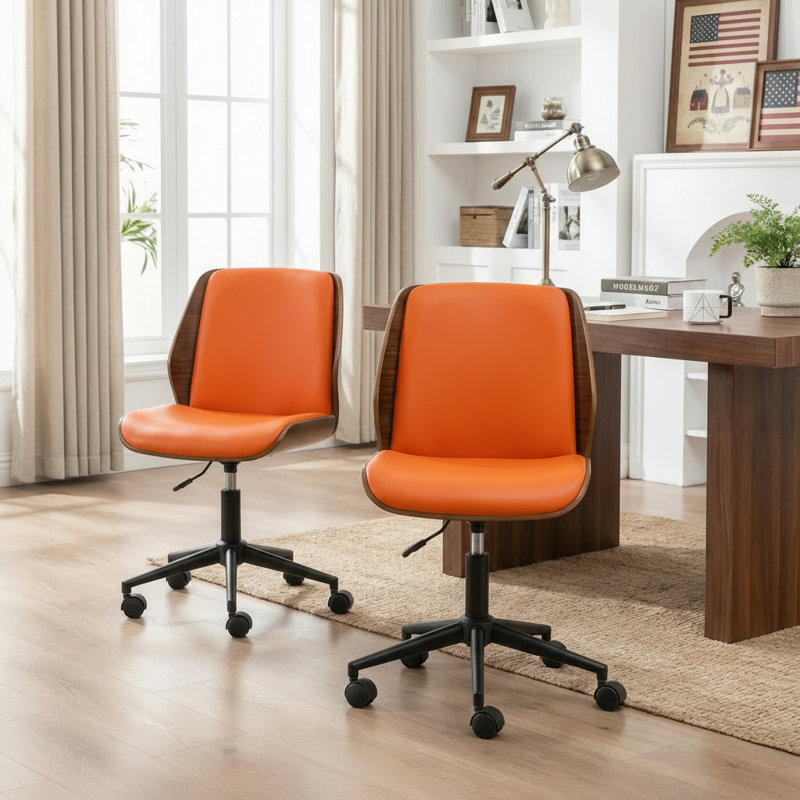Chaise de bureau rembourrée en similicuir Bryonie, Orange