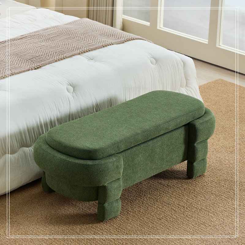 Banc rembourré avec rangement rabattable et pieds robustes, Vert