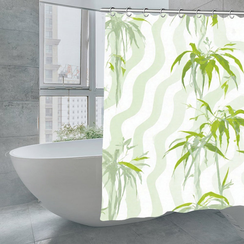 Rideaux de douche Green Bamboo Plants, 71 × 71, Blanc / motif floral vert