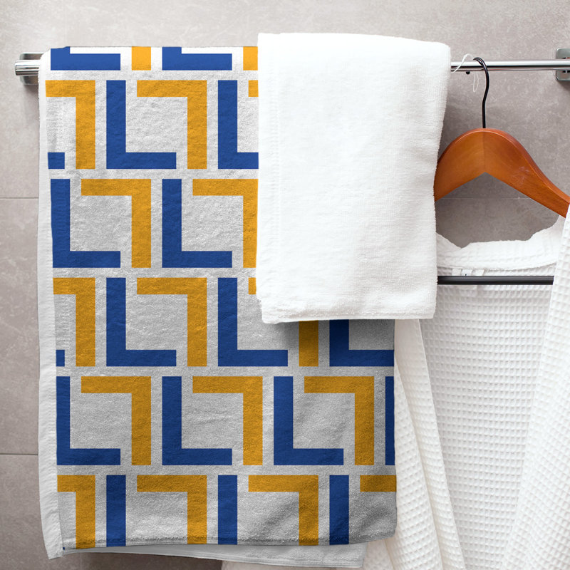 Bath Towel, White/Blue/Gold