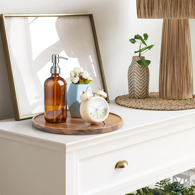 Plateau rond en bois d'acacia, plateau de service décoratif en bois et pièce maîtresse pour table basse, cuisine de ferme et décoration intérieure