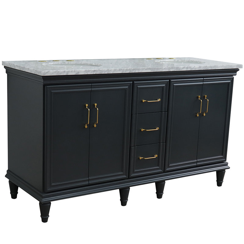 Ensemble de meuble-lavabo de salle de bain double 61" laurell hill, Ovale, Gris foncé, Blanc