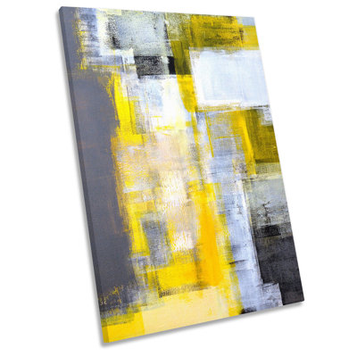 Abstract Yellow Grey Grunge 1 Piece Wrapped Canvas Painting