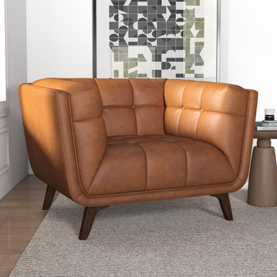 Fauteuil en cuir pleine fleur capitonné de 113,03 cm de large Aabha