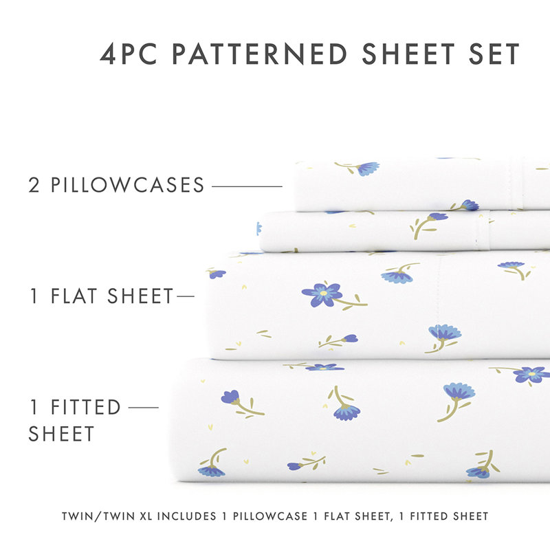Light Blue Floral Microfiber California King Sheet Set