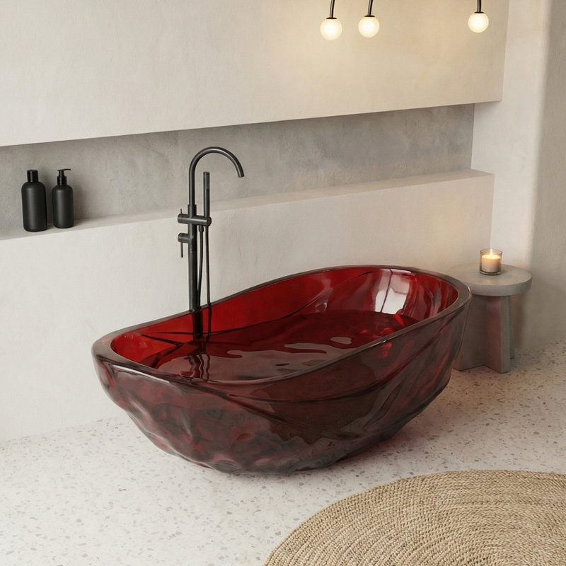 67" Freestanding Transparent Solid Surface Resin Stone Bathtub with Polished Chrome Pop Up Drain