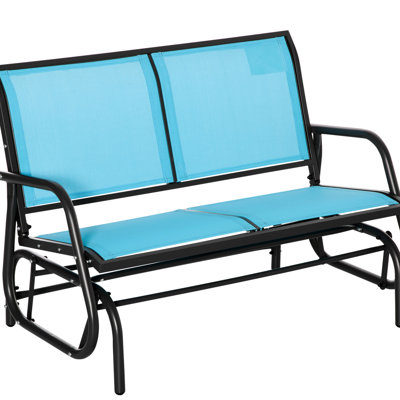 2 bancs à bascule d'extérieur, fauteuils à bascule doubles pour patio avec cadre en acier thermolaqué, bleu - Tissu en toile confortable, imperméable, séchage rapide, supporte jusqu'à 200 kg, 116,4 cm L x 70 cm l x 85,1 cm H, 2