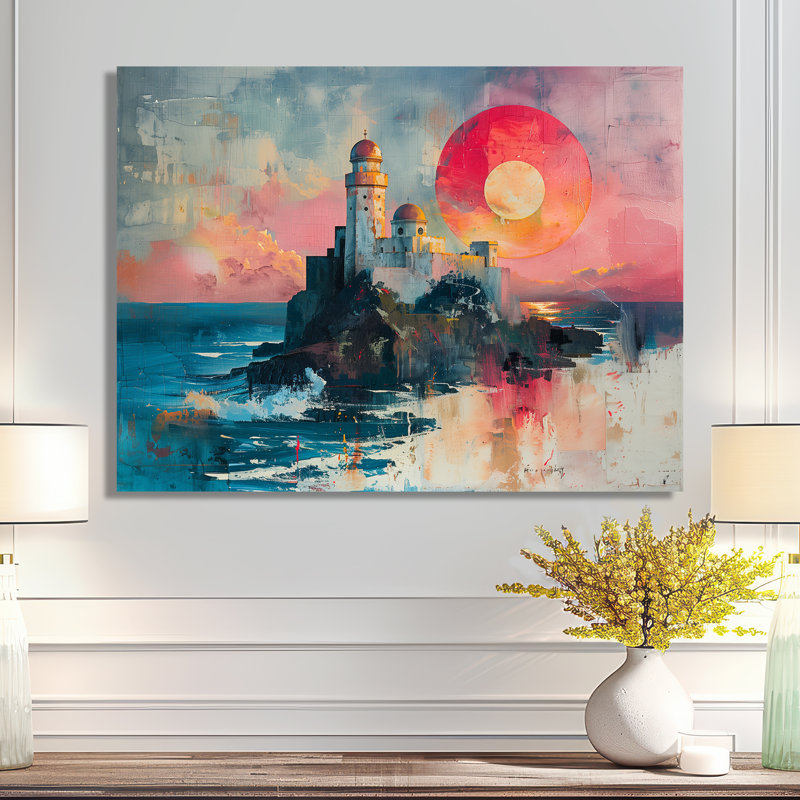 «Pink Blue Summer Coastal Astral Observerals - Reproductions d'art mural, Sans cadre, métal, H 34 po x l 44 po