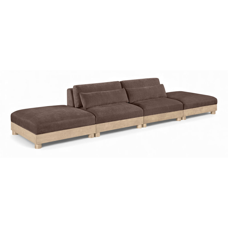Canapé modulaire rembourré en chenille de 160 po 4 pièces Turin, Brun, Naturel
