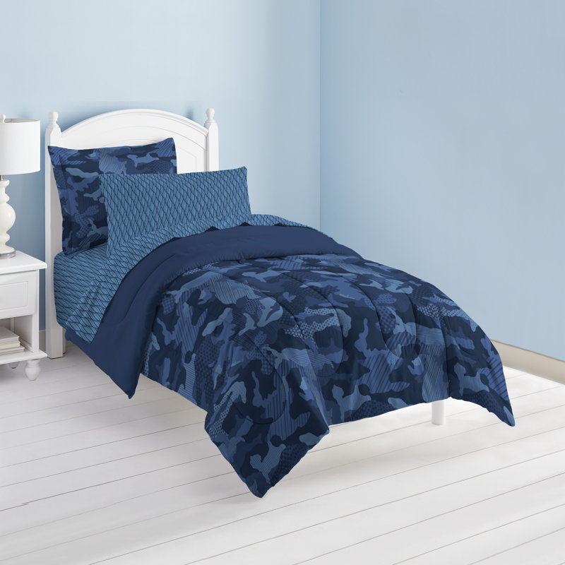 Full Blue Microfiber Reversible Kids Bed in a Bag Set