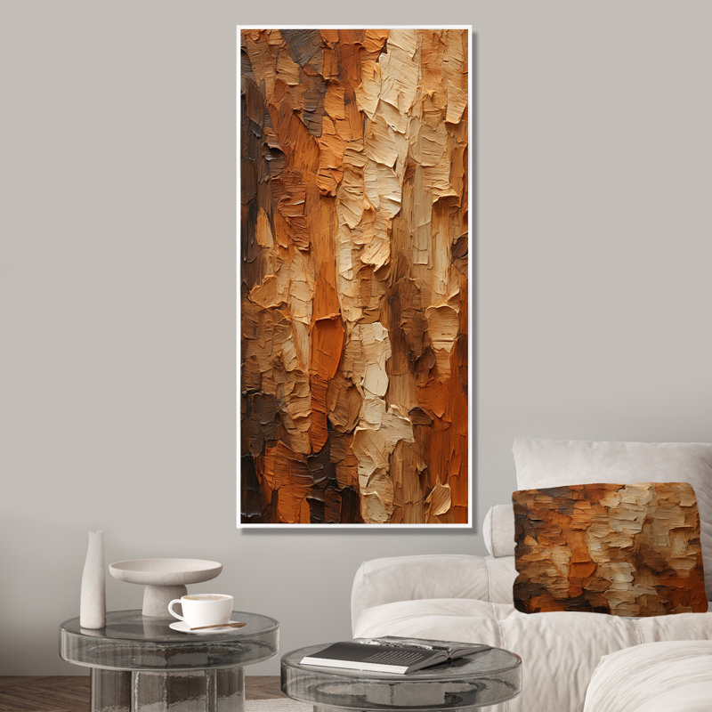 «Brown Tree Bark Essence 2», reproduction sur toile encadrée, H 60 po x l 28 po x P 1,5 po, Cadre flottant blanc