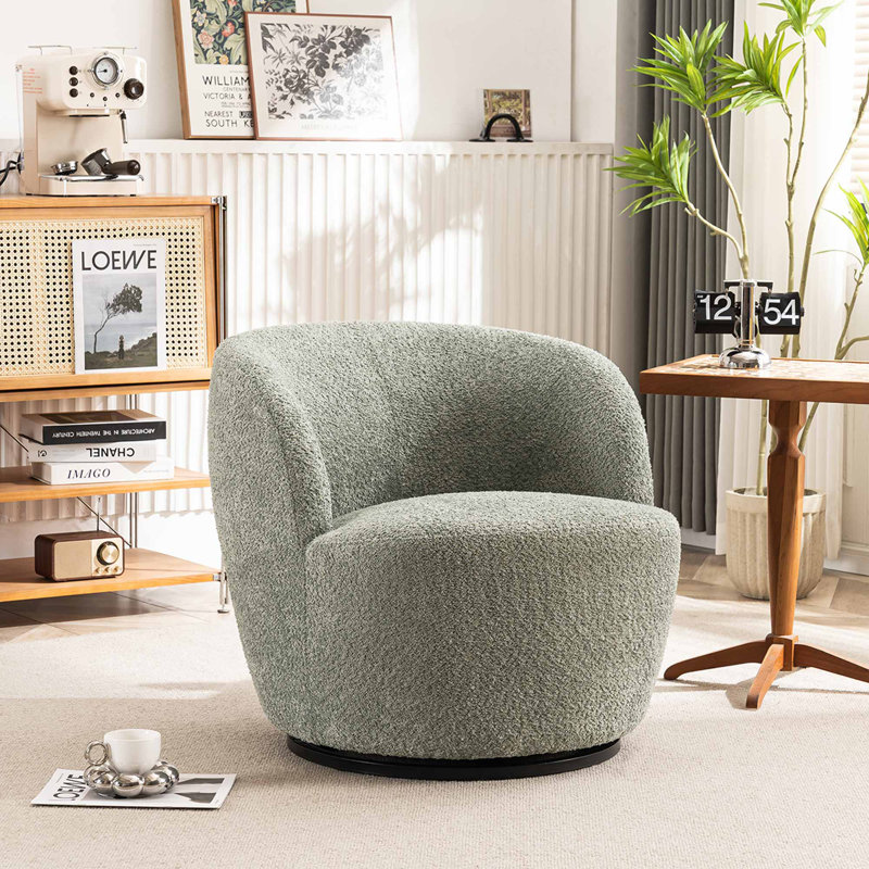 Fauteuil demi-tonneau Hadriel, Sauge vert bouclé