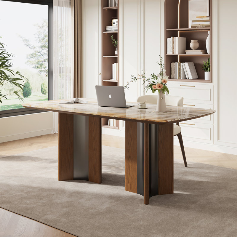 Bureau moderne rectangulaire 63 ", bureau en faux marbre avec plateau double