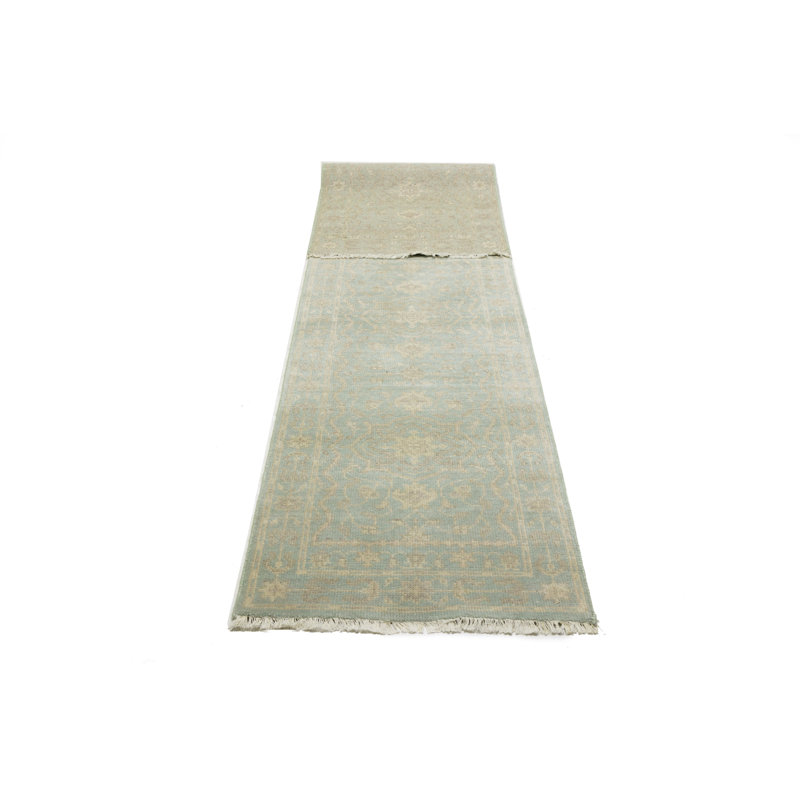 Tapis de couloir oriental à motif floral turquoise discret 3 x 12 | Taille exacte: 2 pi 7 po x 11 pi 11 po