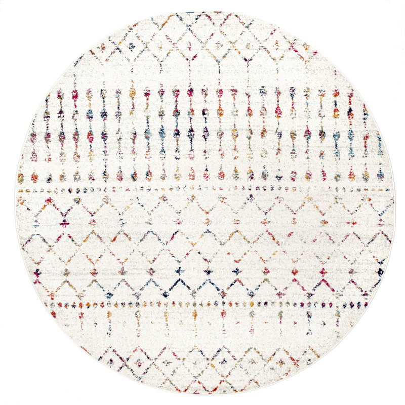 Tapis multicolore à motif marocain tissé à la machine Performance Amanti, Rond 8 pi