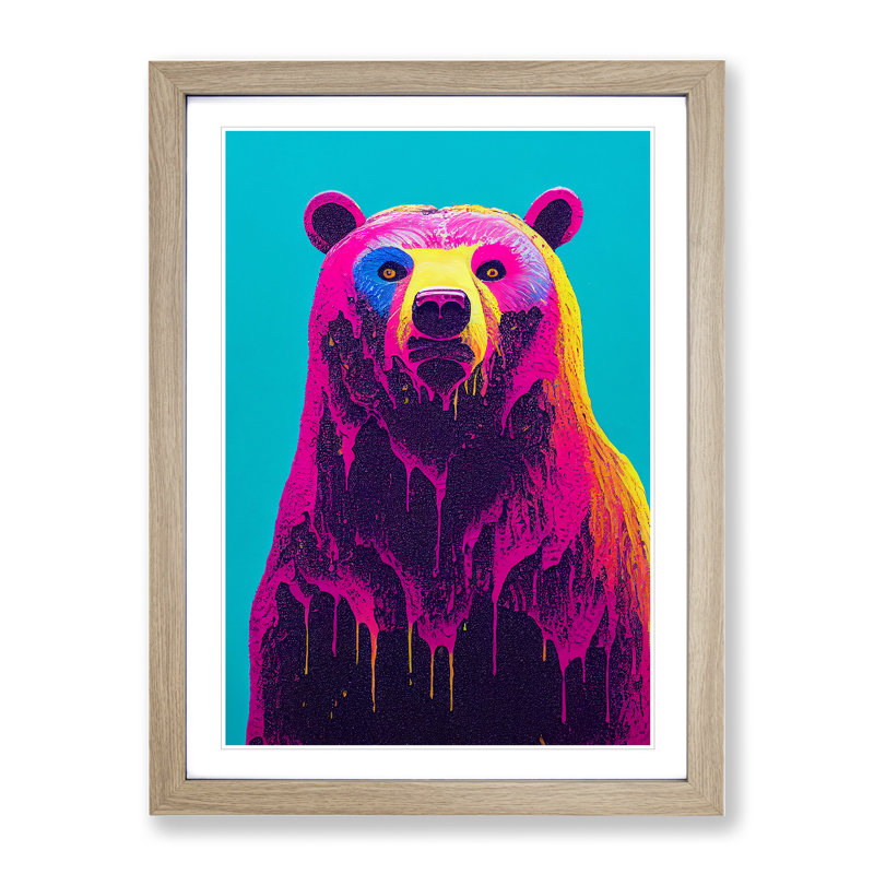 Splashed Bear No.4 Abstract - Wall Art, Oak Framed, 64cm H x 46cm W x 2cm D, Oak Framed