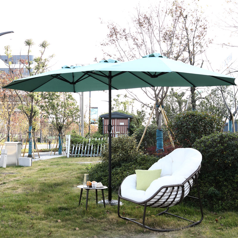 Double Sided Patio Umbrella. Large Rectangular. 100% Fabric. Easy Stop Function. Ideal For Garden, Poolside, Backyard Spot Outdoor Umbrella Rectangular - . Canopy. Effortless Shutting