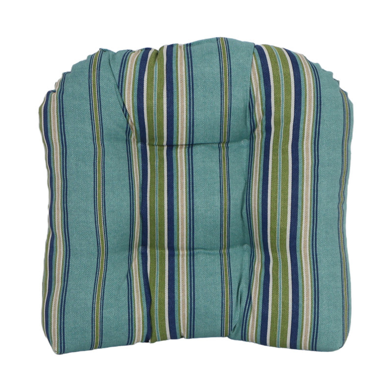 Outdoor 5'' Dining Chair Seat Cushion, Blue/Green Striped