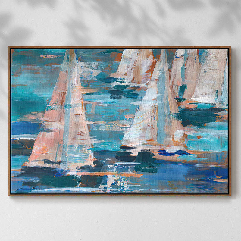 Pop Regatta I, Pas de tapis, Toile encadrée noyer avec coin fermé, H 25 po x l 37 po x P 2 po