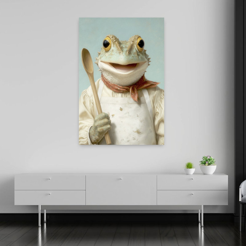 Art mural contemporain Happy Frog Cook, H 60 po x l 40 po