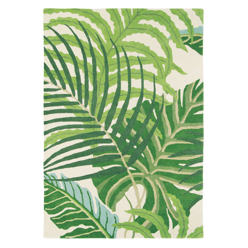 Sanderson Hand Tufted Wool Area Rug in Green/Beige, Rectangle 5'7" x 7'10"