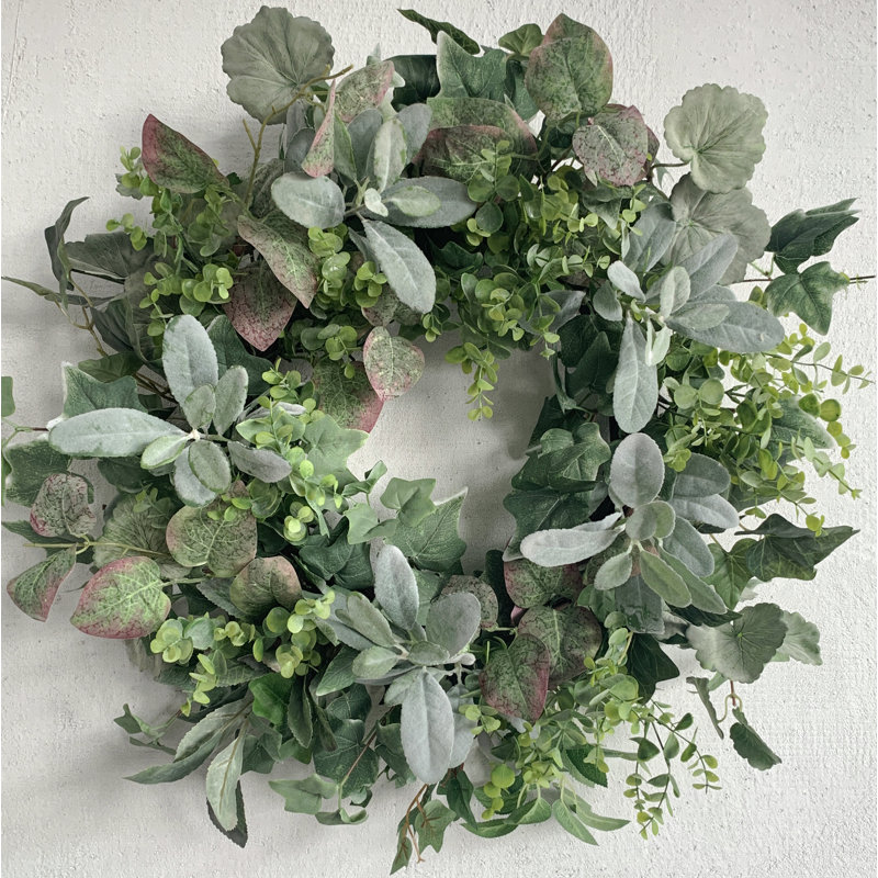 Large Lambs Ear Foliage 26" Greenery Wreath for Front Door