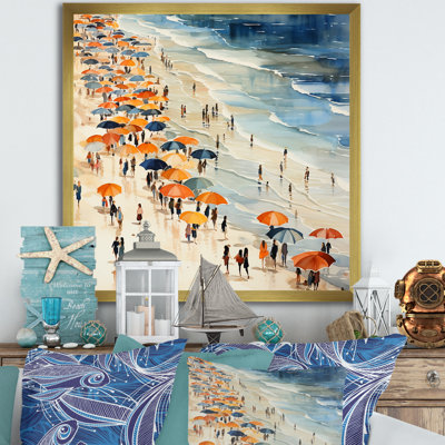 Parasol orange, jour de plage, tranquillité III - Beach People, art mural