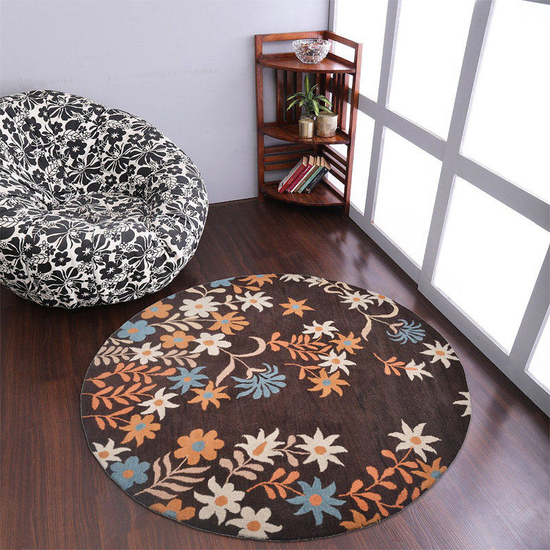 Candis Hand Tufted Wool Eco-Friendly Round Area Rugs - Round, Brown Color, Floral Modern Design, High Pile Thick Handmade Anti Skid Area Rugs for Living Room, Bed Room