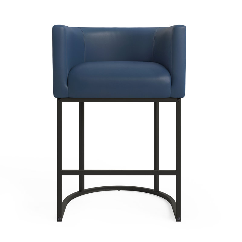 Tabouret de bar H 33,5 po Christlyn, Siège bleu marine / structure noire, Simili cuir