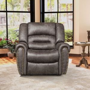 Intars 38.2" Wide Classic and Overstuffed Top Faux Leather Power Standard Recliner with USB Port