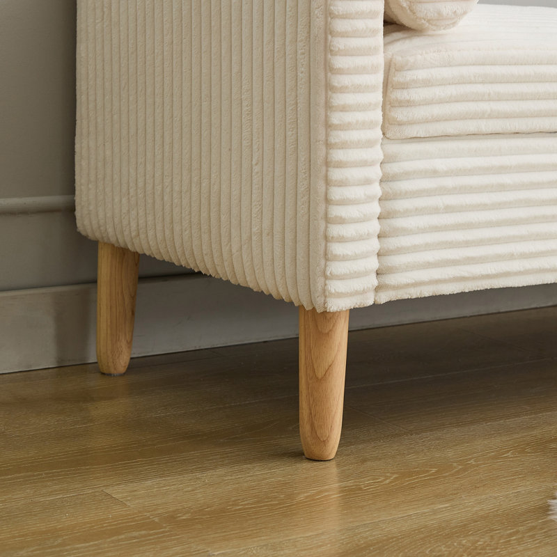Banc de rangement en velours côtelé avec accoudoirs et 2 traversins, Ivory