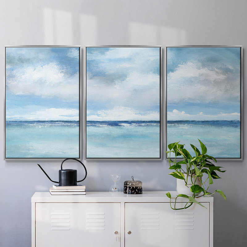 Nuage des Caraïbes encadré sur toile, 3 pièces, H 40 po x l 78 po, Argent