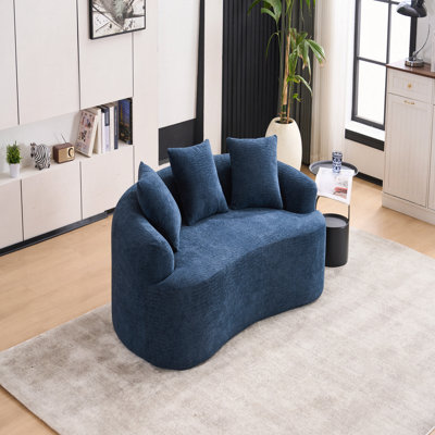 Canapé Boneless à deux places, tissu chenille grain de bois, canapé à compression double éponge, canapé à compression à deux places avec 2 coussins pour la vie / Maison / Mobilier / Appartement / Bureau