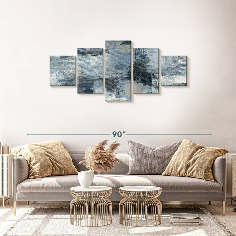 Ensemble de 5 pièces indigo et gris sur toile In The Clouds, H 68 po x l 30 po x P 1,25 po
