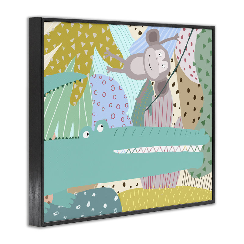 Animaux sauvages dans la jungle à motifs, estampe numérique, design par Carla Daly, Giclée encadrée noir minuit