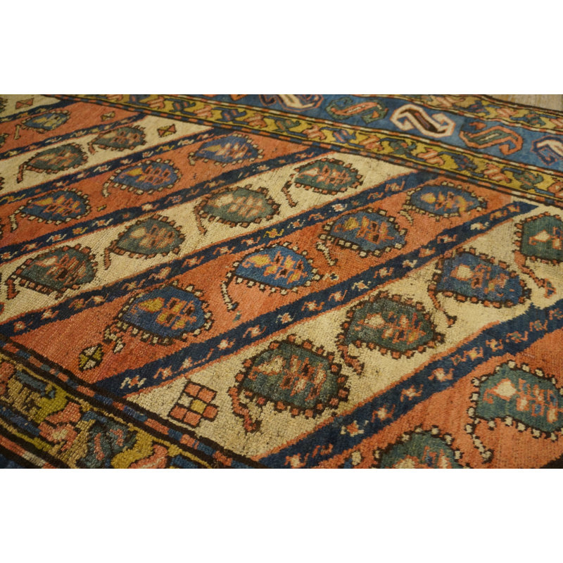 Rustic Antique Tribal Paisley Design Caucasian Hand Knotted Pile Rug
