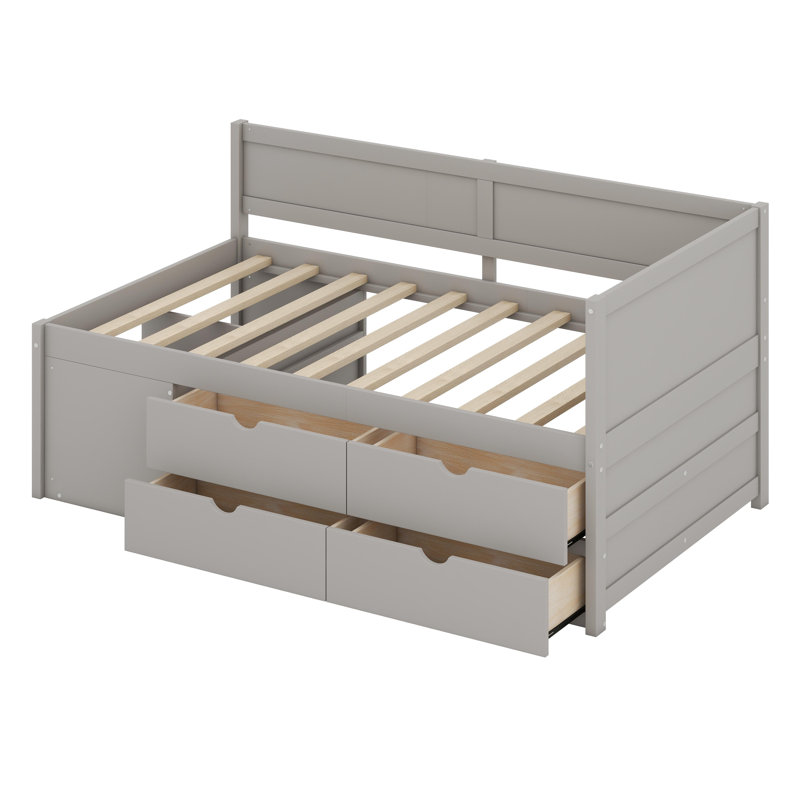 Lit de jour avec tiroirs et tablettes, Gris