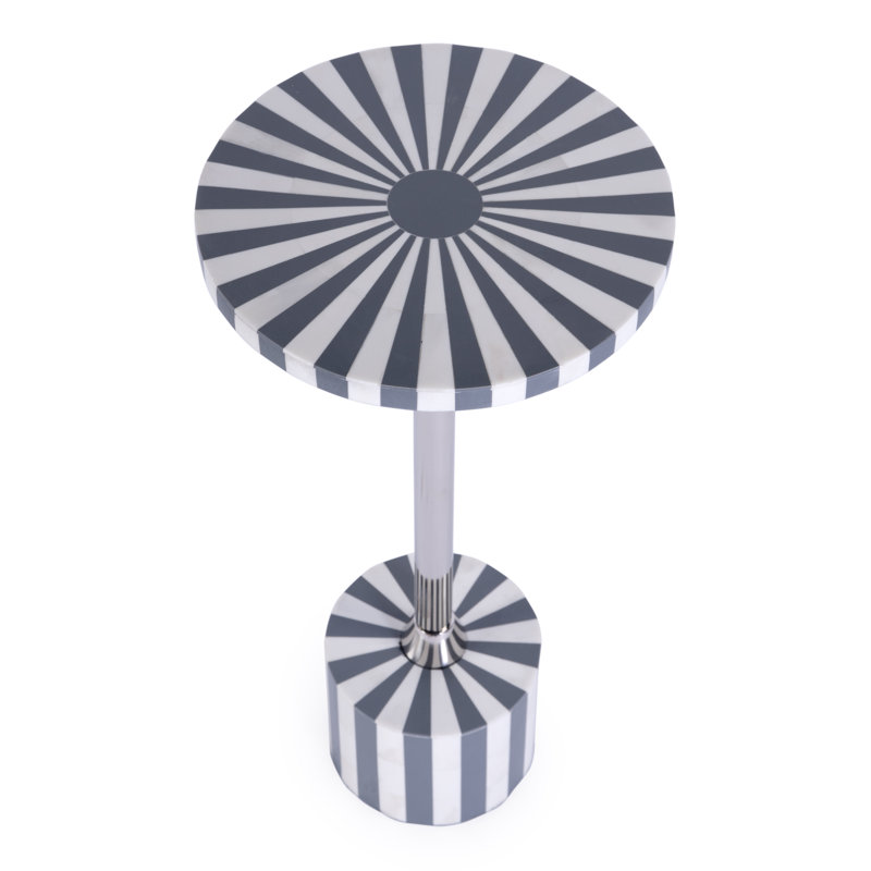 Zane Brass and Bone Inlay Side Round Side Table, Gray/Silver