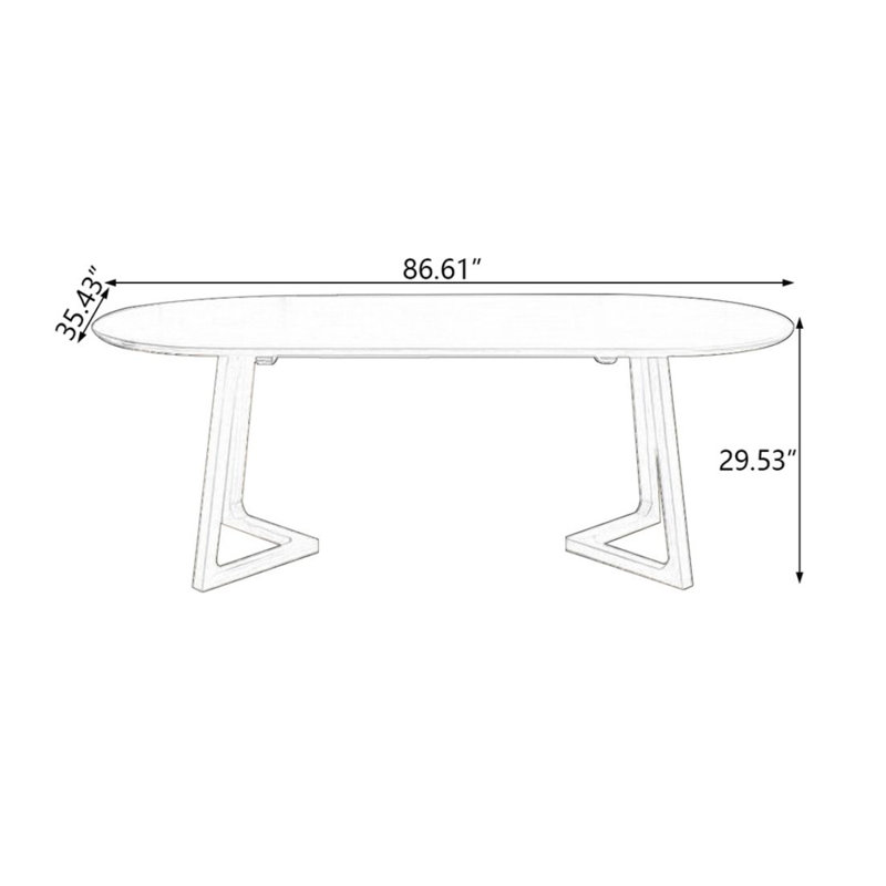 Bureau ovale en bois massif, 29.53" H x 86.61" W x 35.43" D