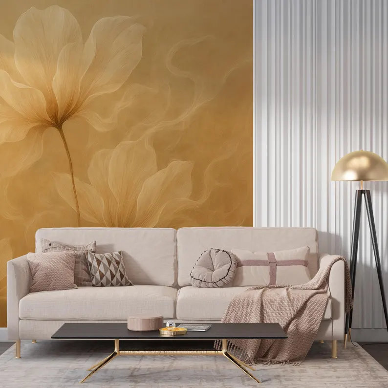 Murale florale Golden Serenity, L 160 po x l 108 po