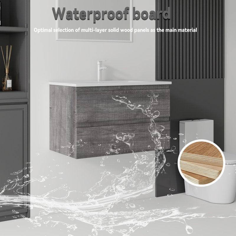 Meuble-lavabo flottant avec lavabo, Grey, 30" W