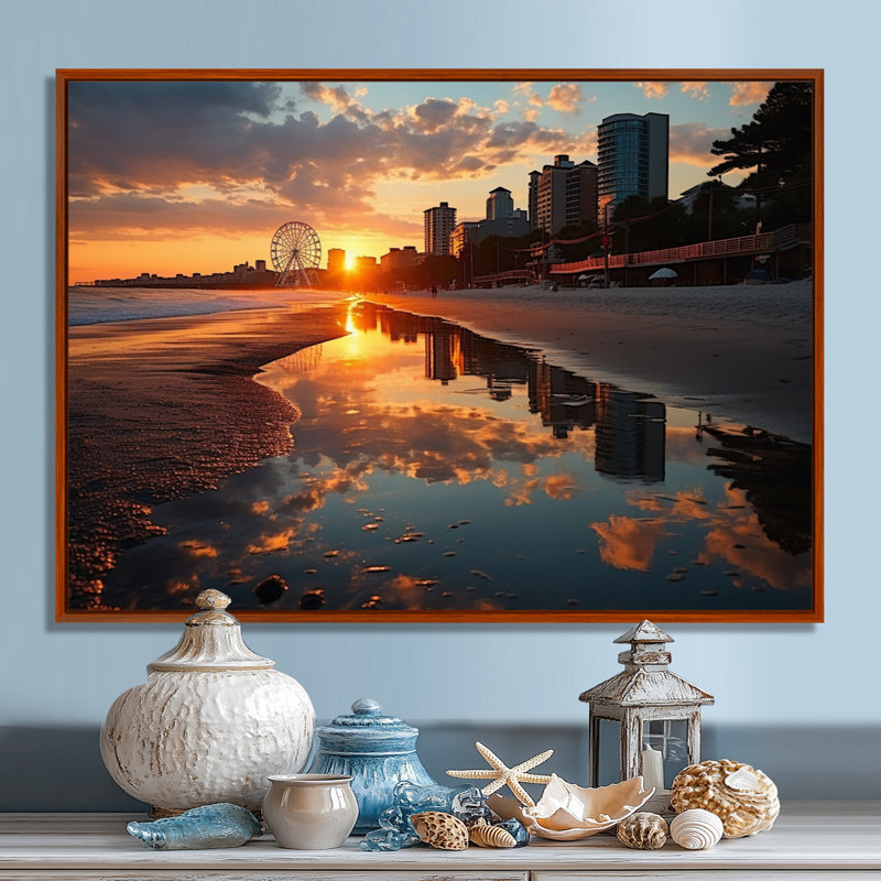 Décoration murale Myrtle Beach South II - Plage côtière, H 30 po x l 40 po x P 1,5 po, Cadre flottant brun