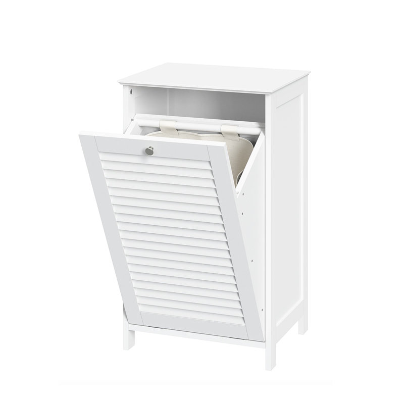 White Wood Composite Tilt-Out Laundry Hamper Cabinet with Cloth Bag