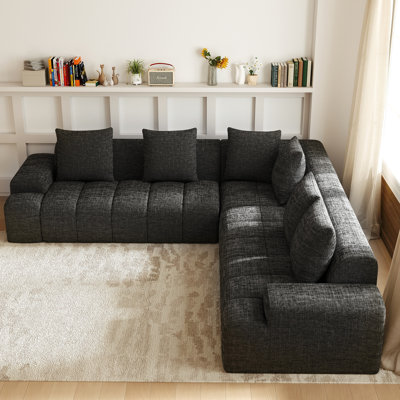Upholstered 108" Chenille Frameless L-Shaped 3-Piece Cloudy Boneless Corner Sectional with 6 Throw Pillows,No Assembly Required