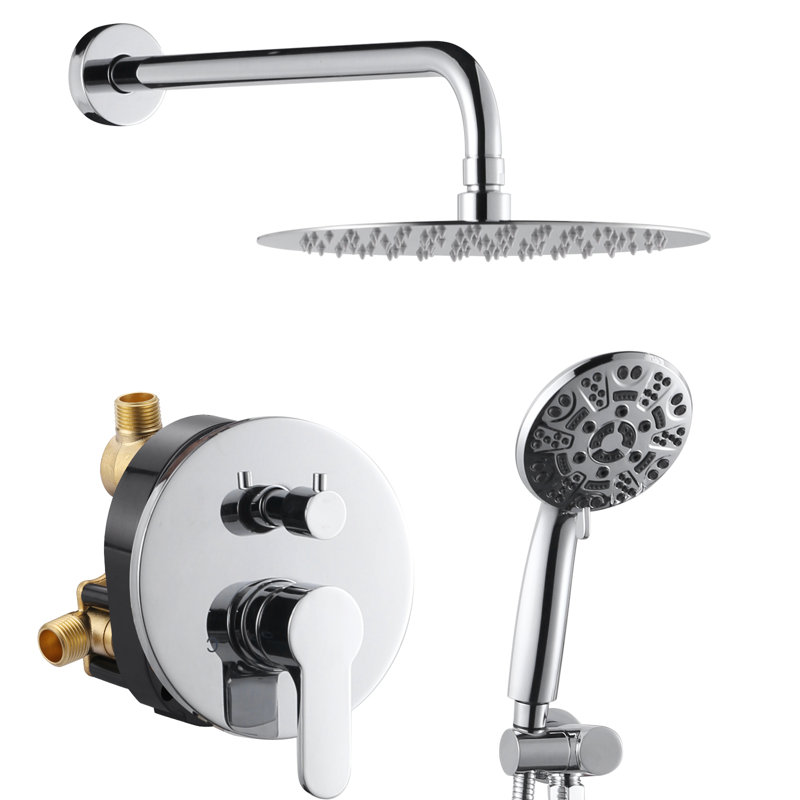 9 jets avec 1,8 gallon par minute 10 po Système de douche mural avec deux pommes de douche, Chrome poli